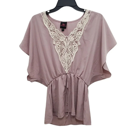 2B Bebe Women's Y2K‎ Mauve White Lace Front Dolman Peasant Top USA Made Size S - Picture 1 of 6